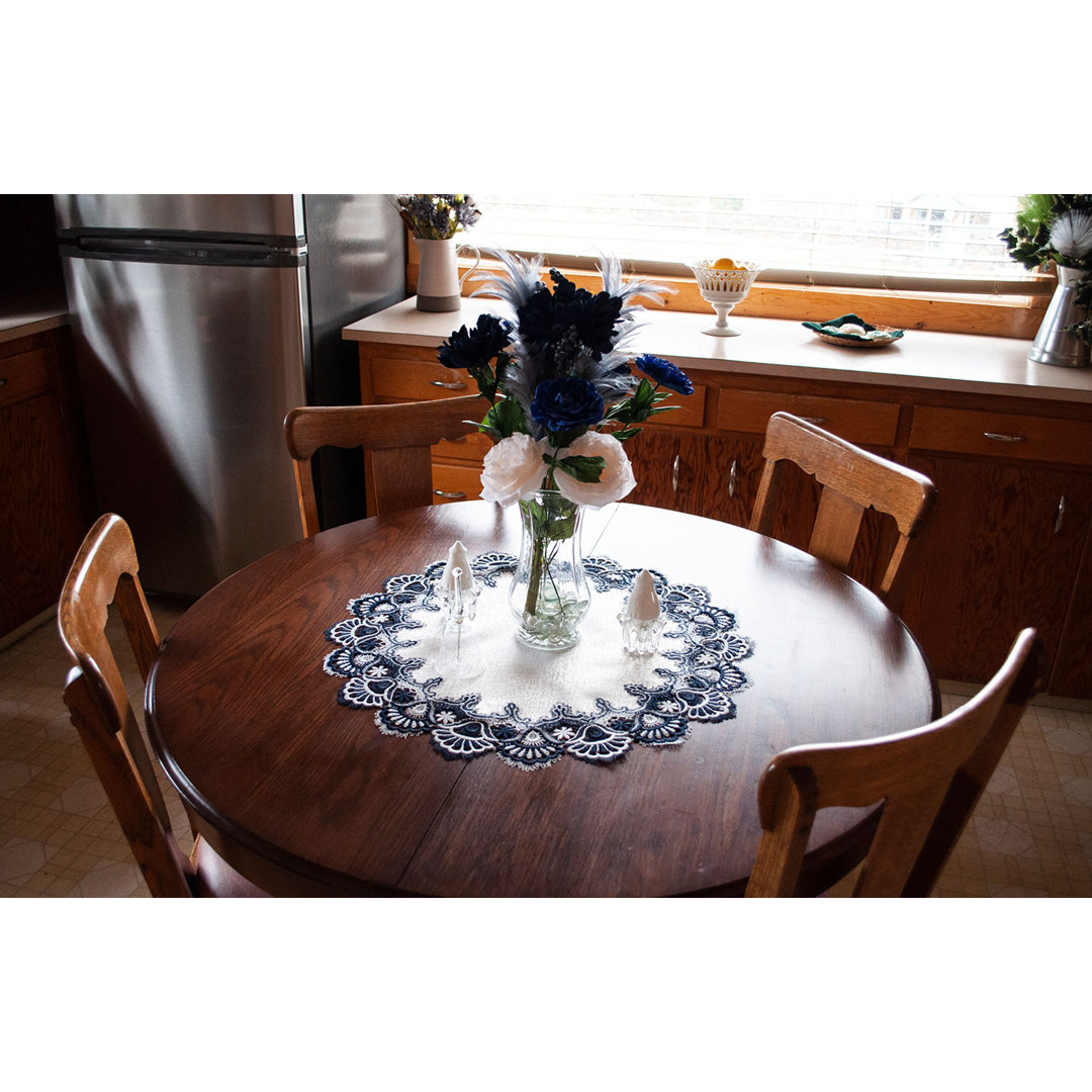 Elmwood Antique European Navy Blue White Lace Doily (23" Round) House of Hampton®