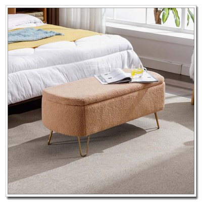 Faux Fur Flip Top Storage Bench with Gold Legs