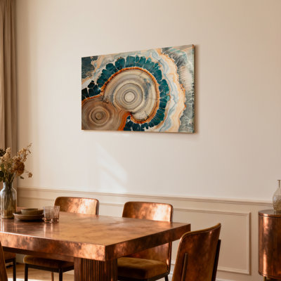 Ensemble de 1 tableau sur toile tendue à motif abstrait d'anneaux d'arbres et de géodes