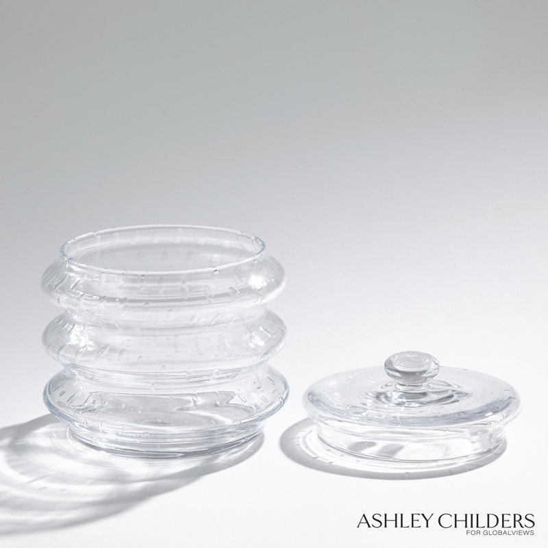 Wave Canister-Clear Seeded-Lg, 8" H x 7.75" W x 7.75" D