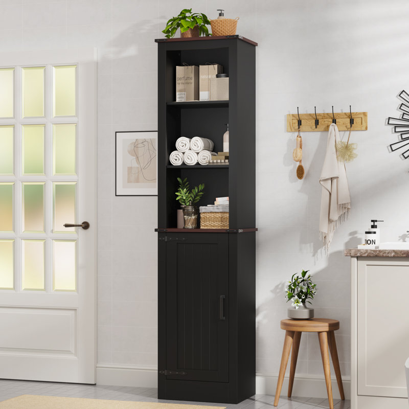 71" Tall Bathroom Cabinet, Farmhouse Storage Cabinet With Adjustable Shelves, Narrow Linen Cabinet For Bathroom, Laundry, And, Living Room, Black