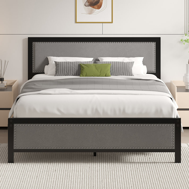 Platform Bed Frame with Headboard and Footboard, Heavy-Duty Bed Frame with Metal Slats Support, Modern Fabric Upholstered Beds, No Box Spring Needed