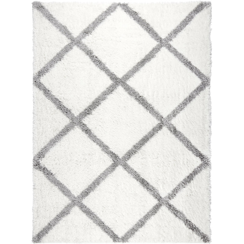 Tapis ivoire / gris à motif géométrique Sarith, Rectangle 3 pi 9 po x 5 pi 9 po