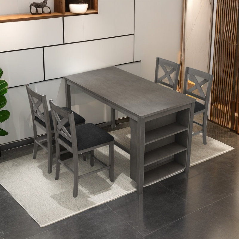 Ensemble de salle à manger à hauteur de comptoir 4 personnes Zeitz, gris, gris, gris