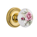 Rope Rosette with White Rose Porcelain Door Knob