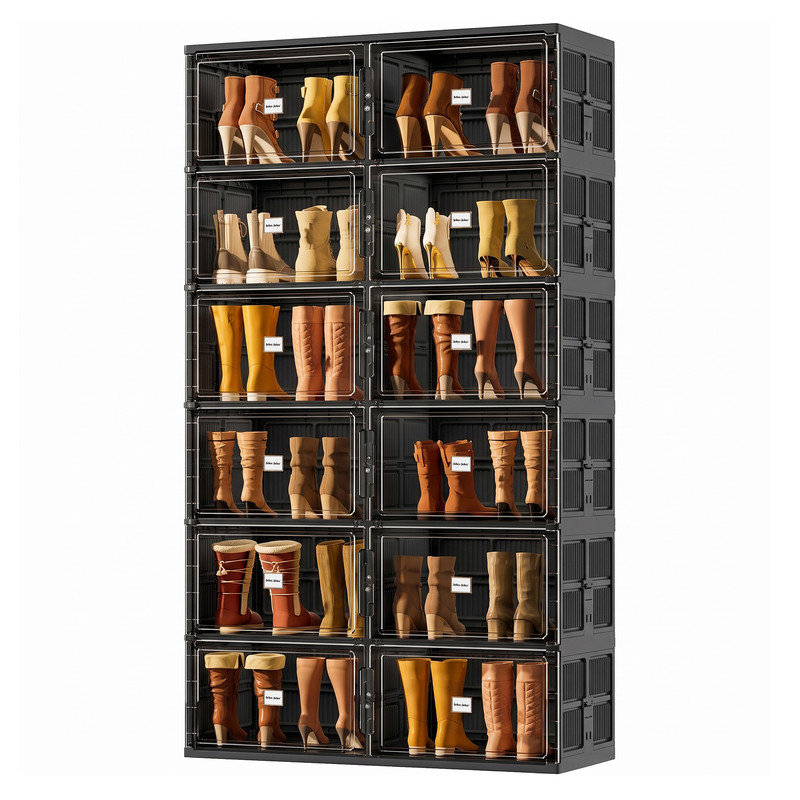Armoire à chaussures pliante noire à 6 niveaux, organisateur de chaussures hautes pour garde-robe et entrée, 6 Tiers