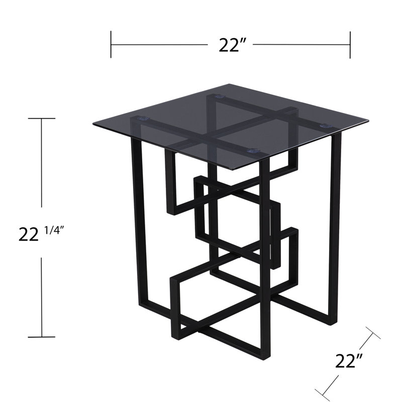 Table d'appoint à base géométrique en métal avec plateau en verre noir et carré pour la maison