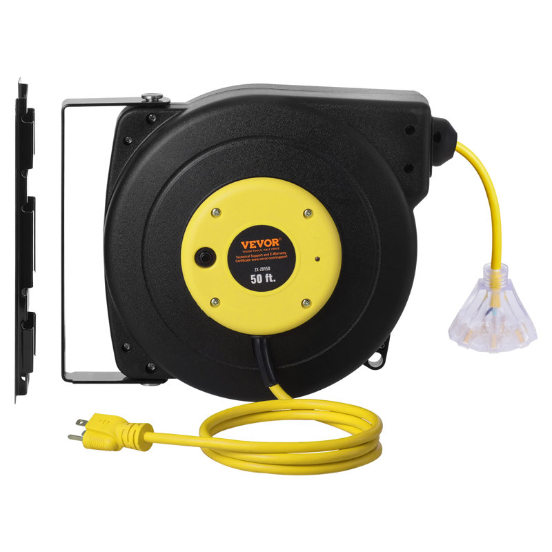 Enrouleur de cordon d'alimentation rétractable 50 pi, Jaune / noir