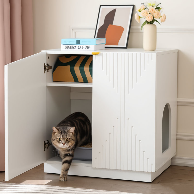 Enceinte de litière pour chat, grand meuble de 32 po de hauteur, litière pour chat moderne avec rangement caché, table d'appoint
