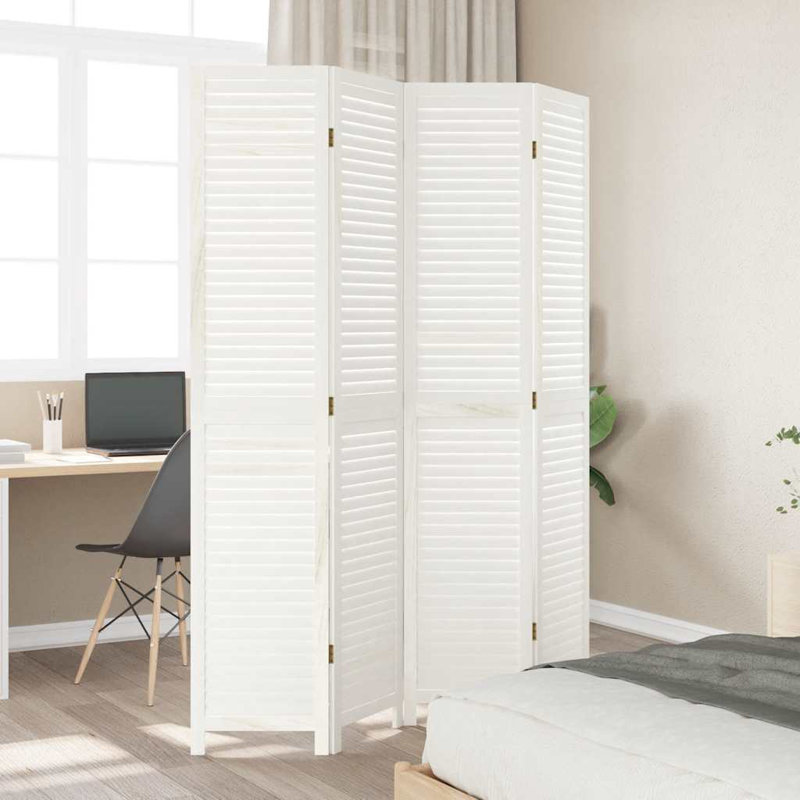 Paravent en bois massif 4 panneaux Paulownia, H 78,7 po x l 57,1 po x P 0,63 po, Blanc