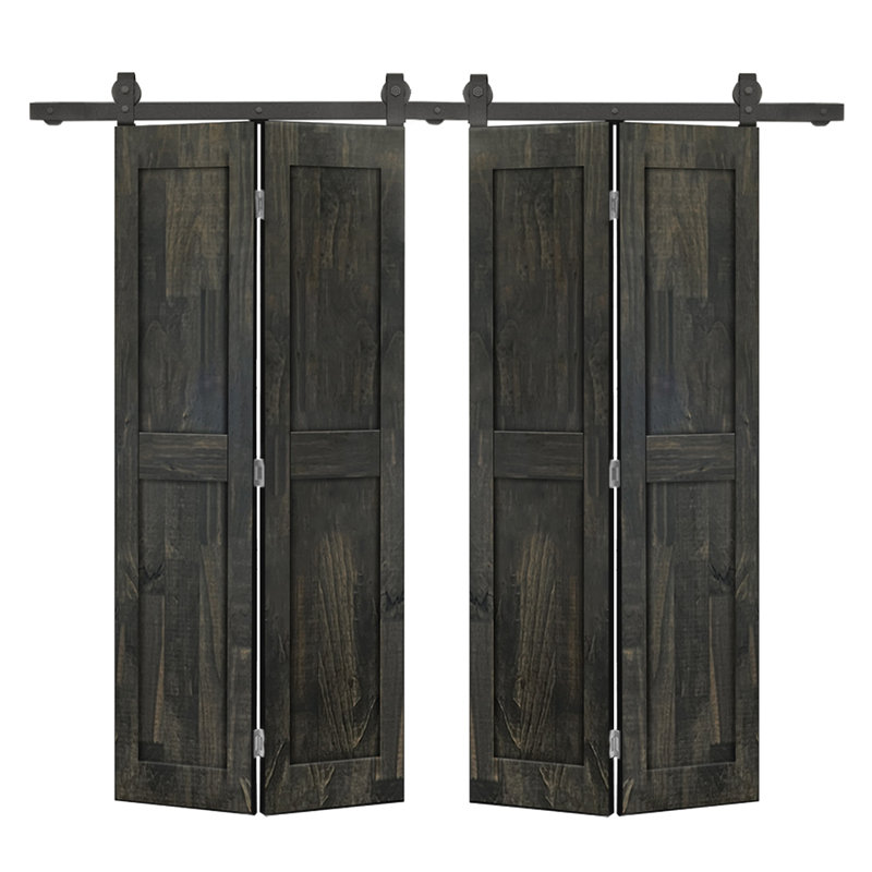Ensemble de quincaillerie pour porte de grange coulissante en bois de pin 2 panneaux, Noir anthracite, 68 po x 84 po