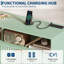 Commode cannelée moderne à 6 tiroirs avec station de charge, large commode avec poignées dorées et tablette de rangement ouverte-1601095292