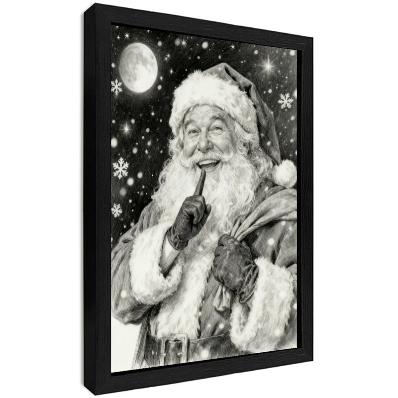«Black Merry Santa Claus in Winter», encadré noir, impressions de style rétro, H 37 po x l 25 po