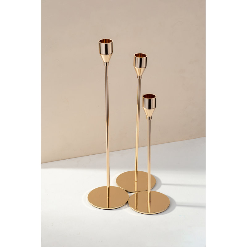 Rose Gold Metal Tabletop Candle holders set of 6, Gold