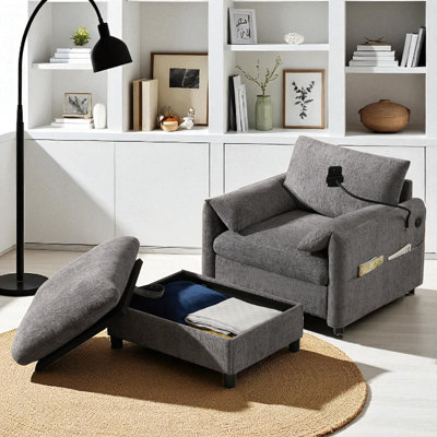 Upholstered Accent Armchair With Storage Ottoman