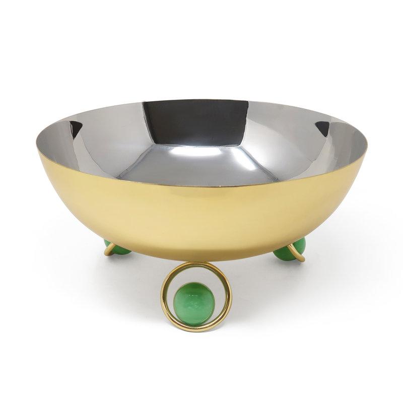 Grand bol à salade intérieur argenté avec pieds sphériques - P 12 po, Or/vert