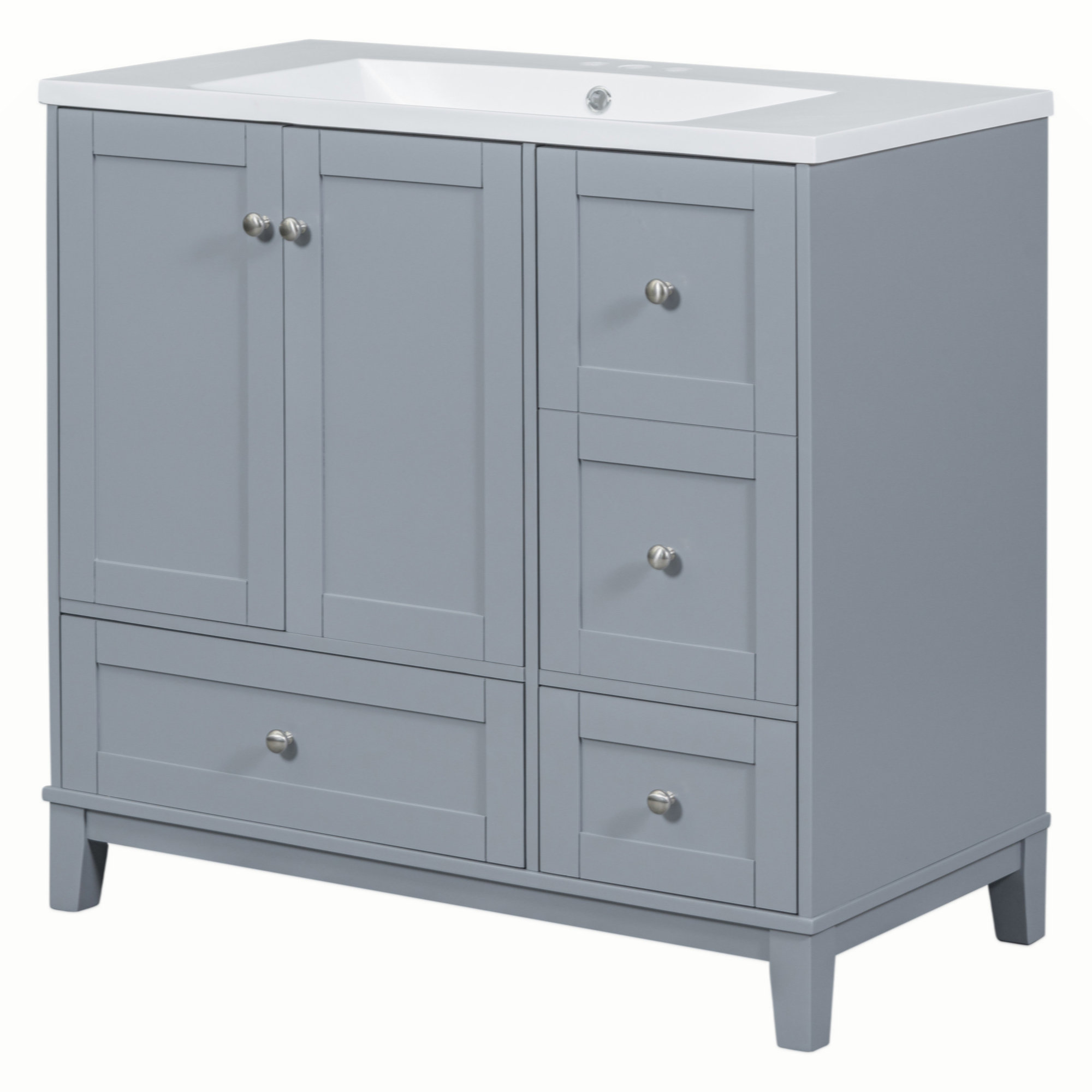 Ebern Designs 36 Inch Modern Bathroom Vanity With USB Charging, Two Doors And Three Drawers ...