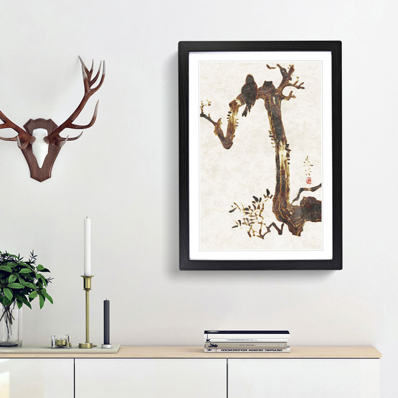 Crow in a Tree by Shibata Zeshin - Framed Print, 65cm H x 48cm W x 2cm D, Black Framed