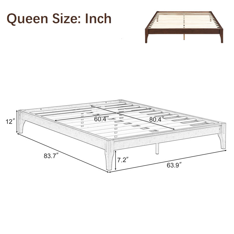 Bamboo Bed Frame Platform with Plywood Slats, No Box Spring Needed, Queen, Chocolate