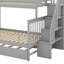 Lit superposé simple avec lit gigogne, escalier de rangement et garde-corps pleine longueur, lit superposé en bois massif avec lit gigogne, sans sommier-1846305808