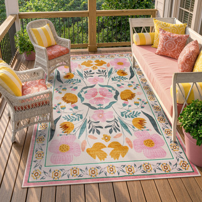 Tapis extérieur lavable rose 6X9