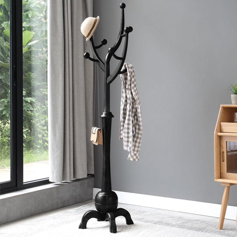 Montgomeryville Solid Wood Freestanding 8 - Hook Coat Rack, Black