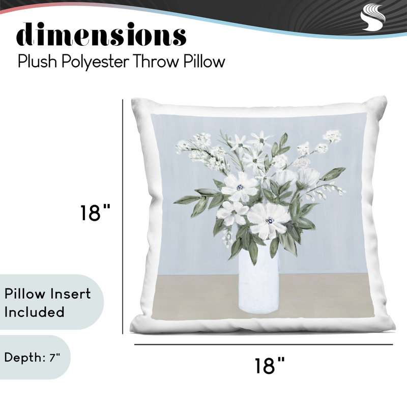 Coussin décoratif mélangé à motif de fleurs blanches sur fond bleu, design par Marilyn Dunlap