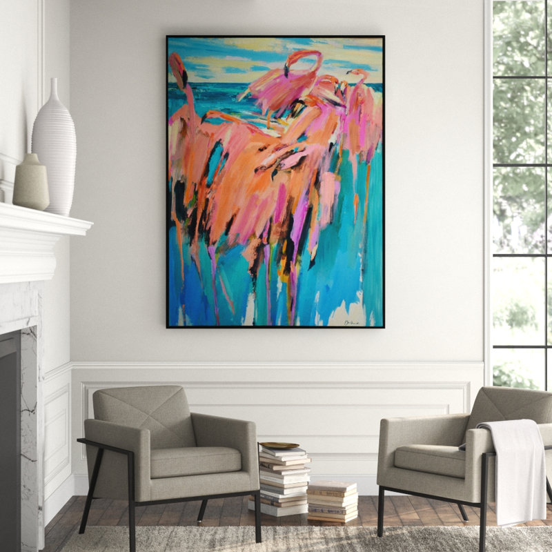 «Flameos» par Lawrence Behunek - peinture sur toile à cadre flottant, Cadre flottant noir