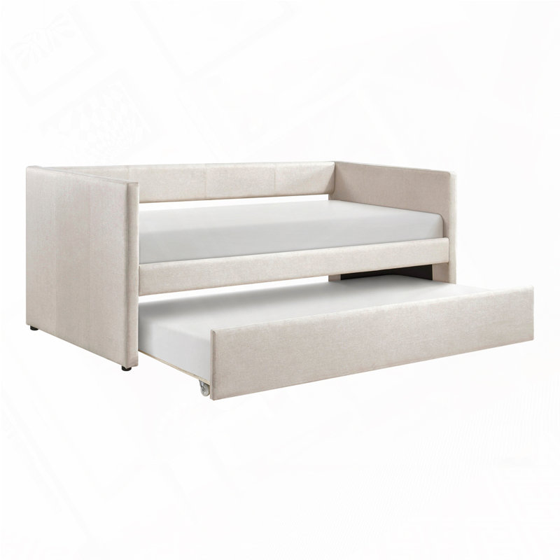 Faux Leather Upholstered Daybed with Trundle, Beige