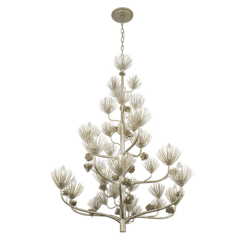 Majestic Pine 12-Light Tiered Chandelier in Zen Gold