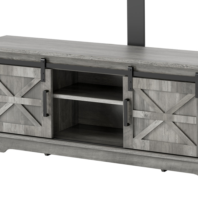Farmhouse TV Stand With Mount, TV Cabinet With 3 Height Adjustments & Sliding Barn Doors For 32-70" Tvs,, Gray Wood