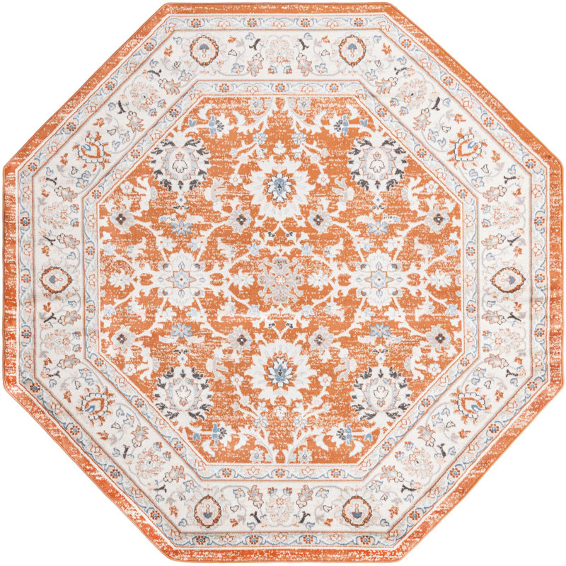 Tapis contemporain de couleur rouille Aden, Octogone 7 pi 10 po