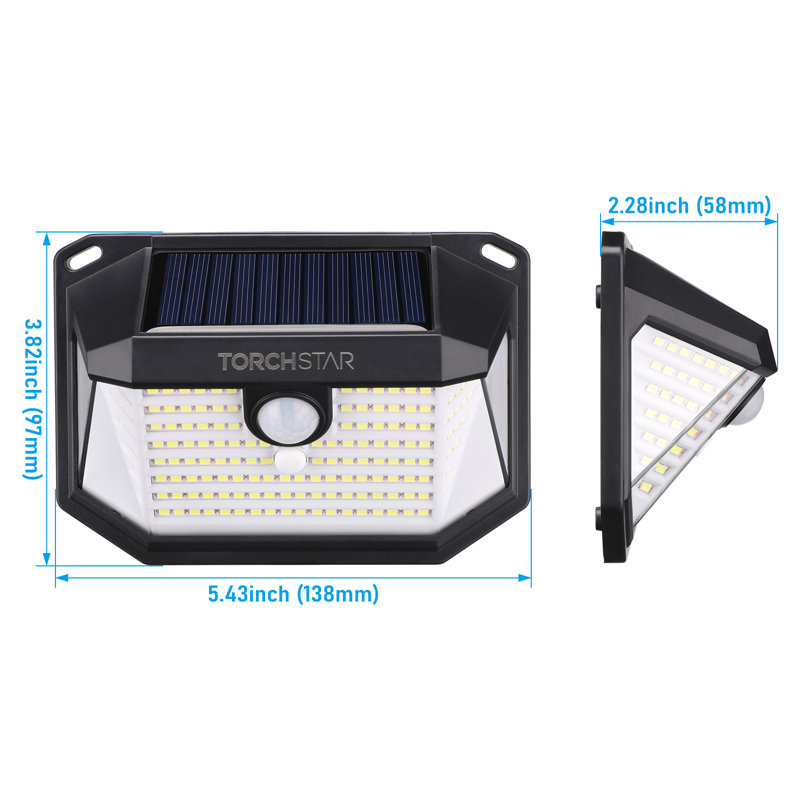 Solar Motion Sensor Lights IP65 Waterproof Outdoor Wall Lighting 6500K Pure White for Driveway Patio, Black