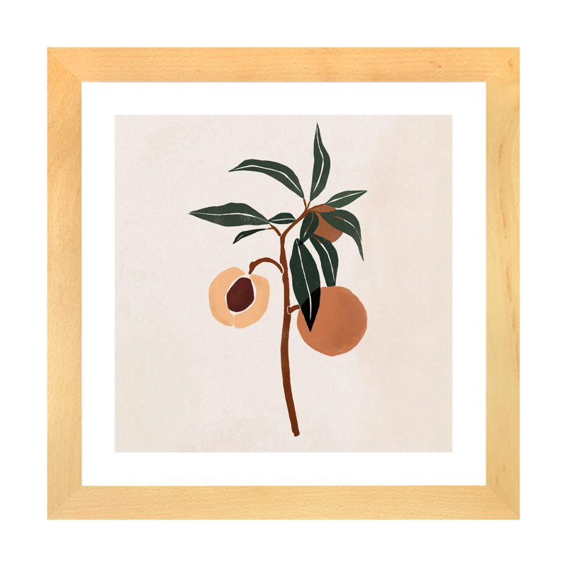 «Peach Branch» par Bria Nicole - impression d'art graphique, Toile avec cadre en bois beige, Blanc