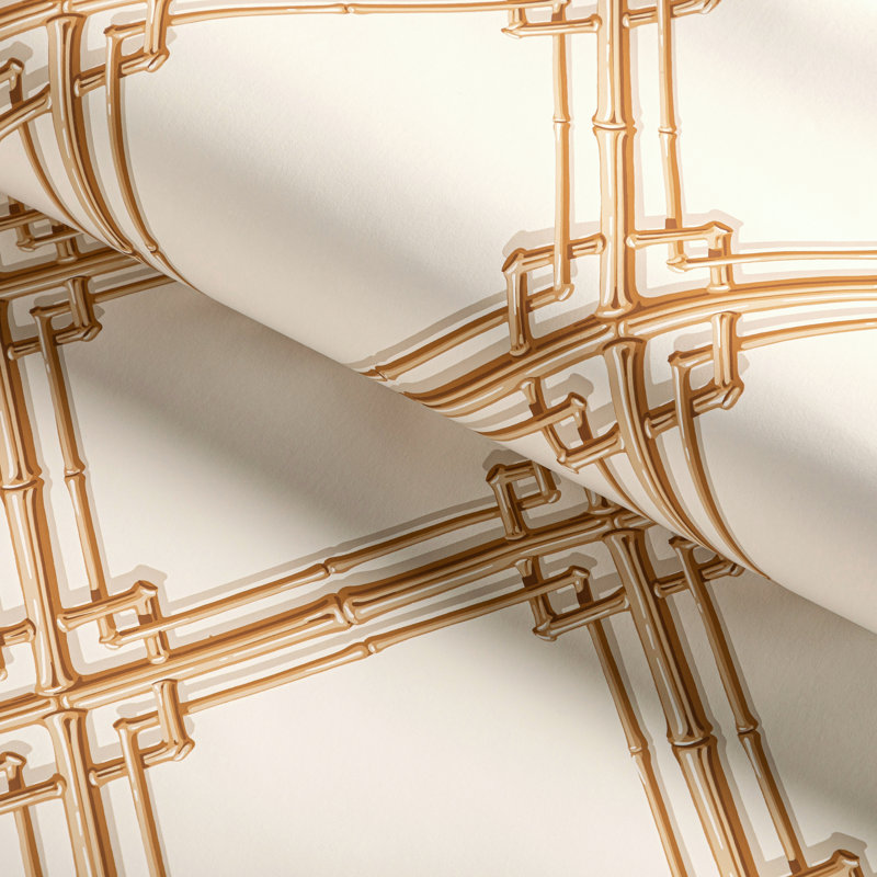 Treillage De Bambou 30' L x 27" W Wallpaper Roll, Gold