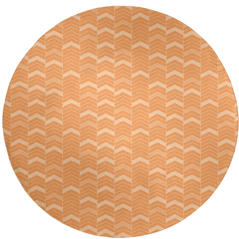 Tapis à chevrons à lignes monochromes orange/ivoire, Rond 5 pi