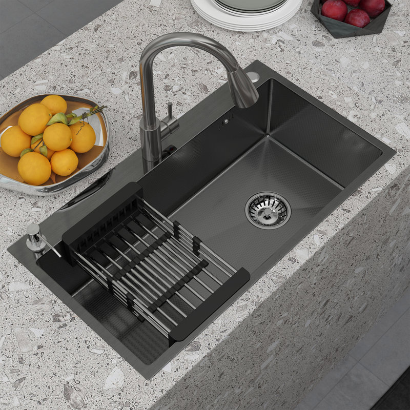 28" Drop In Single Bowl  Kitchen Sink, Black