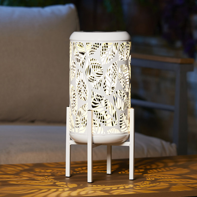 White Metal Cylinder Boho-Chic Solar Powered LED Lantern Set