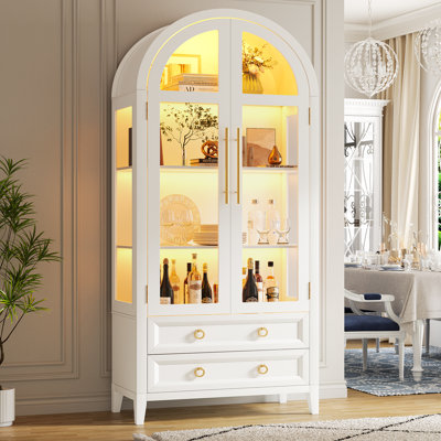 Freestanding Arch Display Cabinet with 3-Colour Light Modes and Motion Sensor