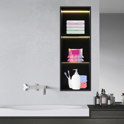 Niche murale de salle de bain à 3 niveaux en acier inoxydable avec lumière DEL chaude