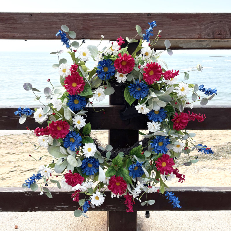 Couronne de marguerites patriotiques rouges, blanches et bleues