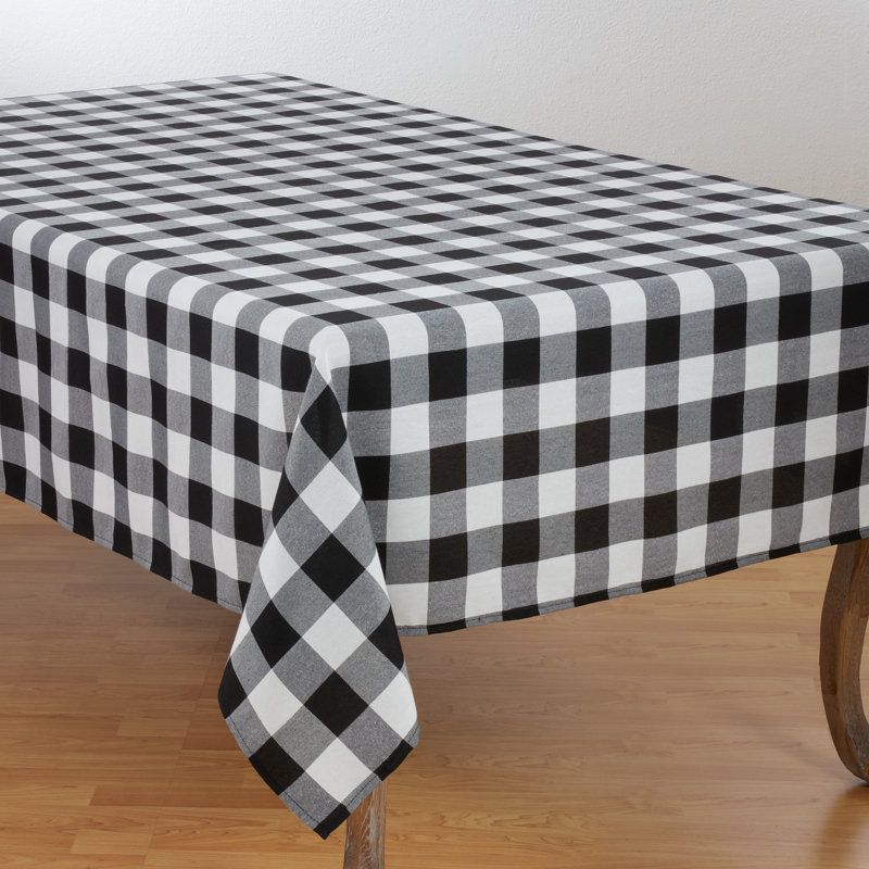 Salerno Buffalo Plaid Tablecloth, Black/White, 70" W x 90" L