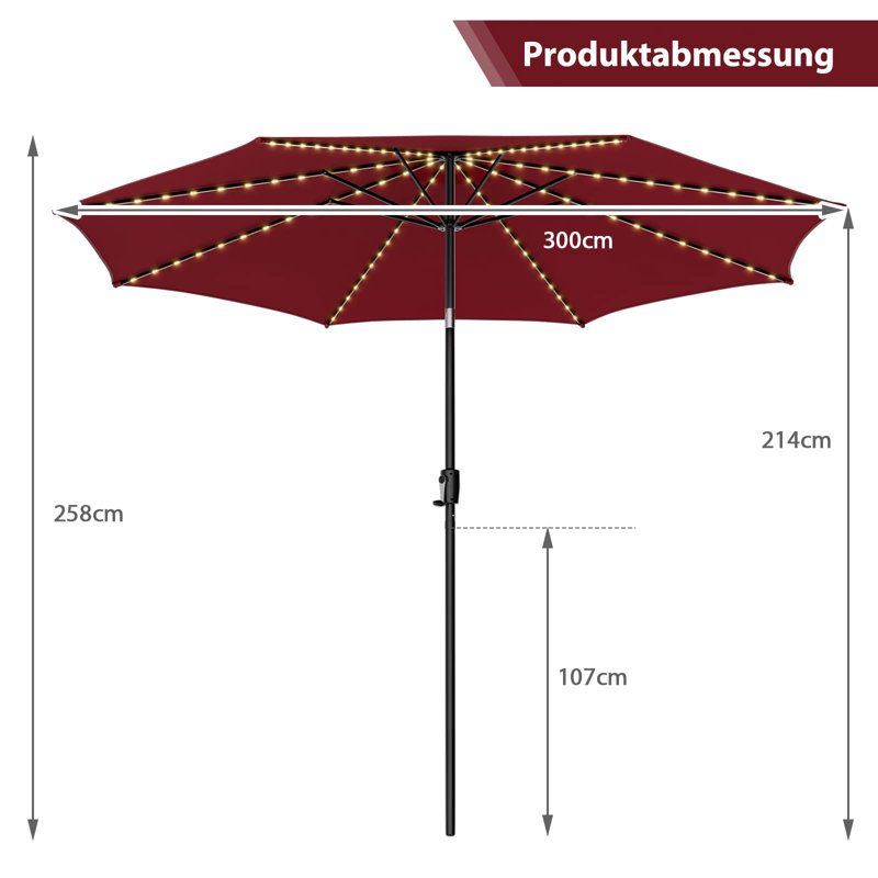 Goggin 300cm Lighted Market Parasol, Burgundy