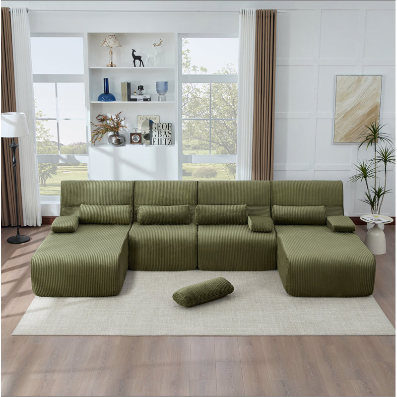 Canapé surdimensionné de 132,2 po, Velours côtelé vert