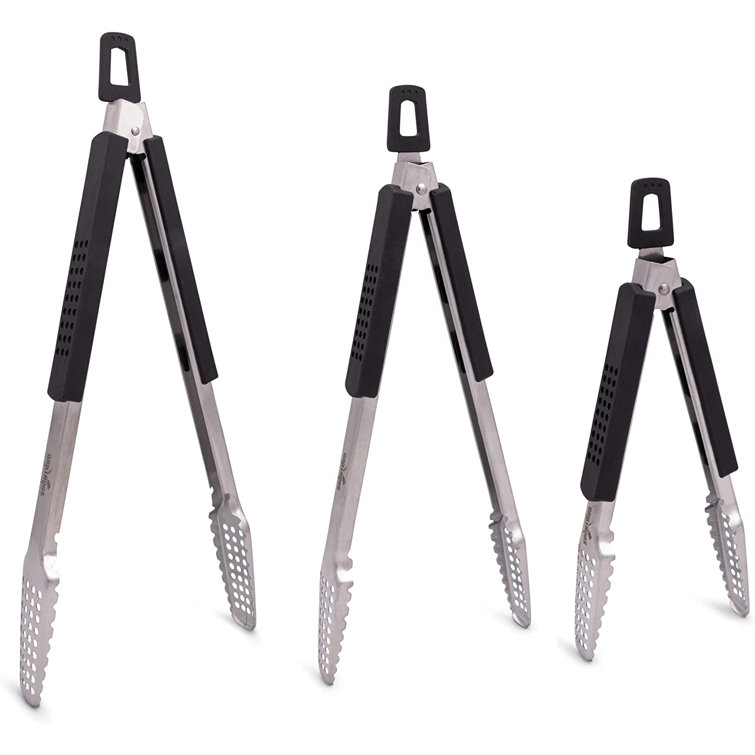GRILLHOGS 9, 12 and 16 3 Pack Tongs Stainless Steel+Soft Grip