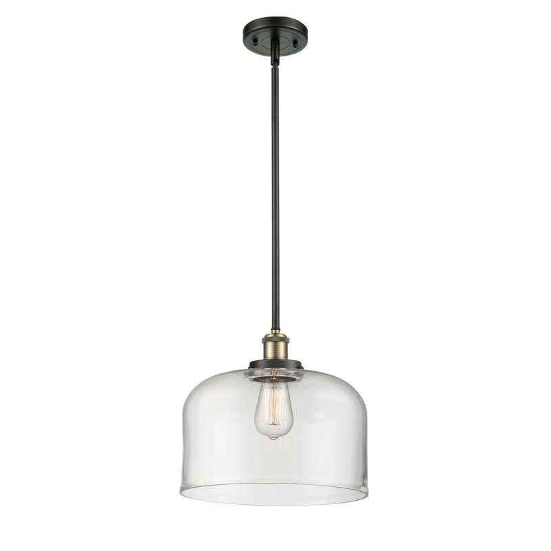 Ballston Urban Bell - 1 Light 12" Stem Hung Mini Pendant, Clear, LED, Black Antique Brass