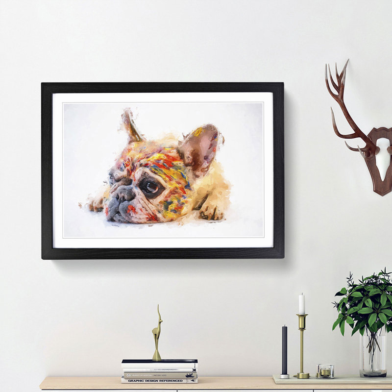 Painted French Bulldog in Abstract - Framed Print, Black Framed, 36cm H x 48cm W x 2cm D