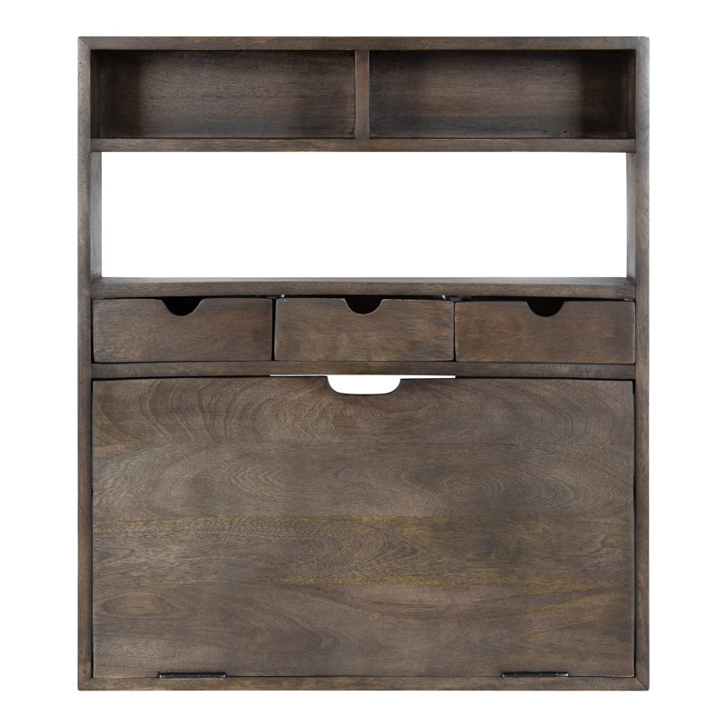 Bureau flottant en bois massif Aerick, Choco