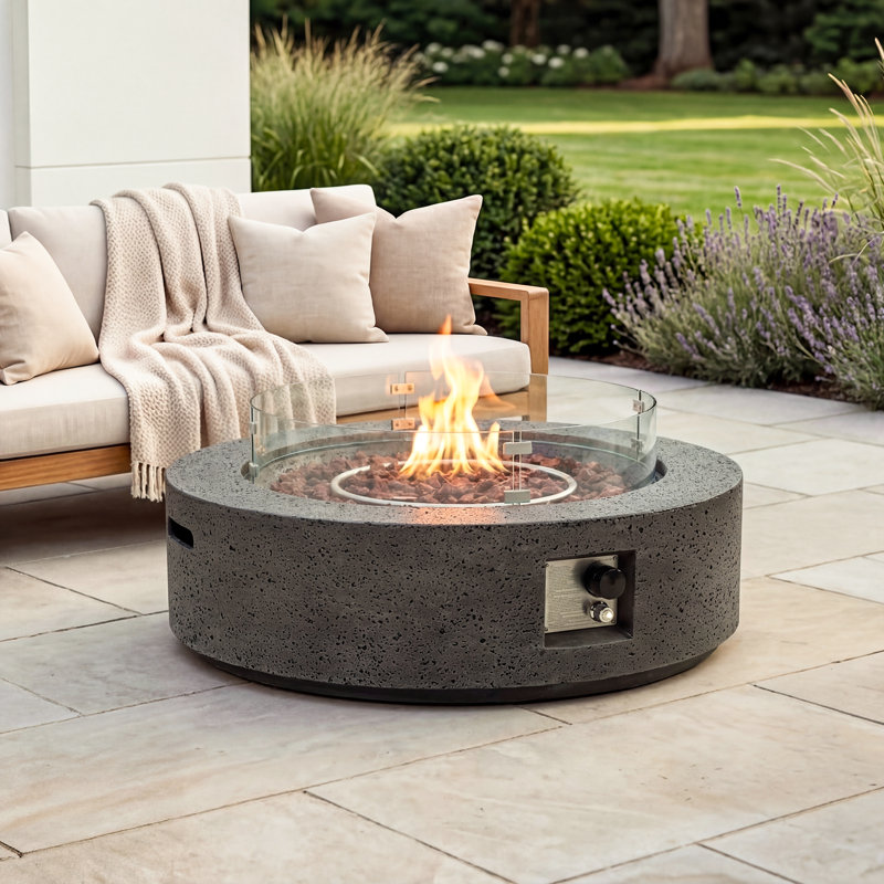 Table de foyer d'extérieur au propane en béton Langport, Gris pierre