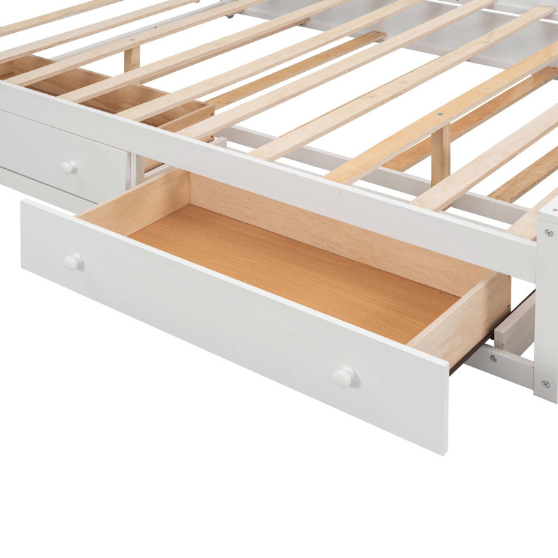 Grand lit en bois avec armoire tout-en-un, tablette et prises, lit gigogne simple TG, Blanc